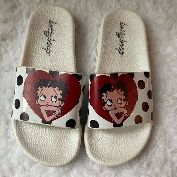 Betty Boop white and black polka dots slides sandals size 9 - Picture 1 of 8